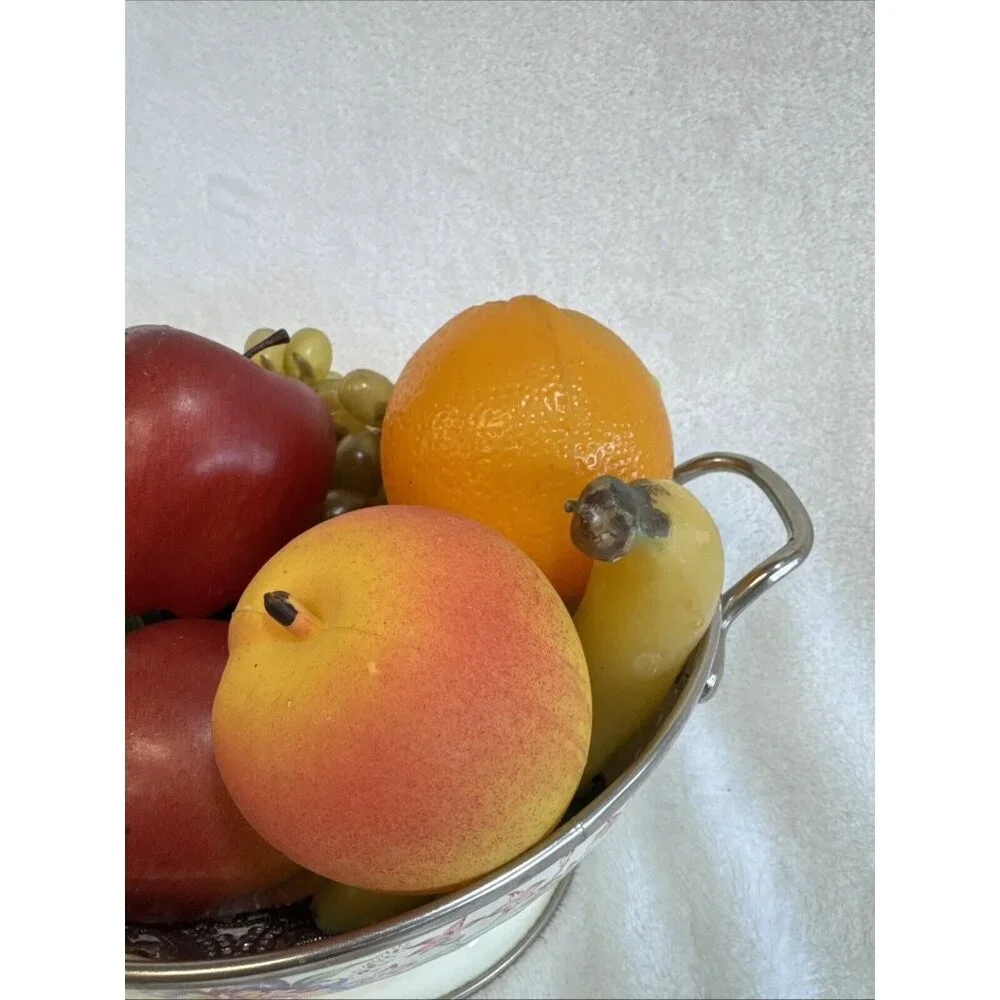 Vintage Kitchen Decor Enamel Colander W/artificial‎ Fruit Kitchencore Kitsch